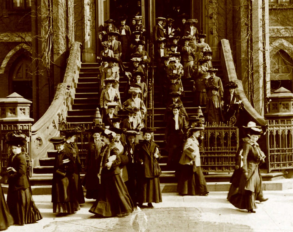 Students exiting Normal (now Hunter) College/CUNY on Park Avenue, New York, 1890. a photo on