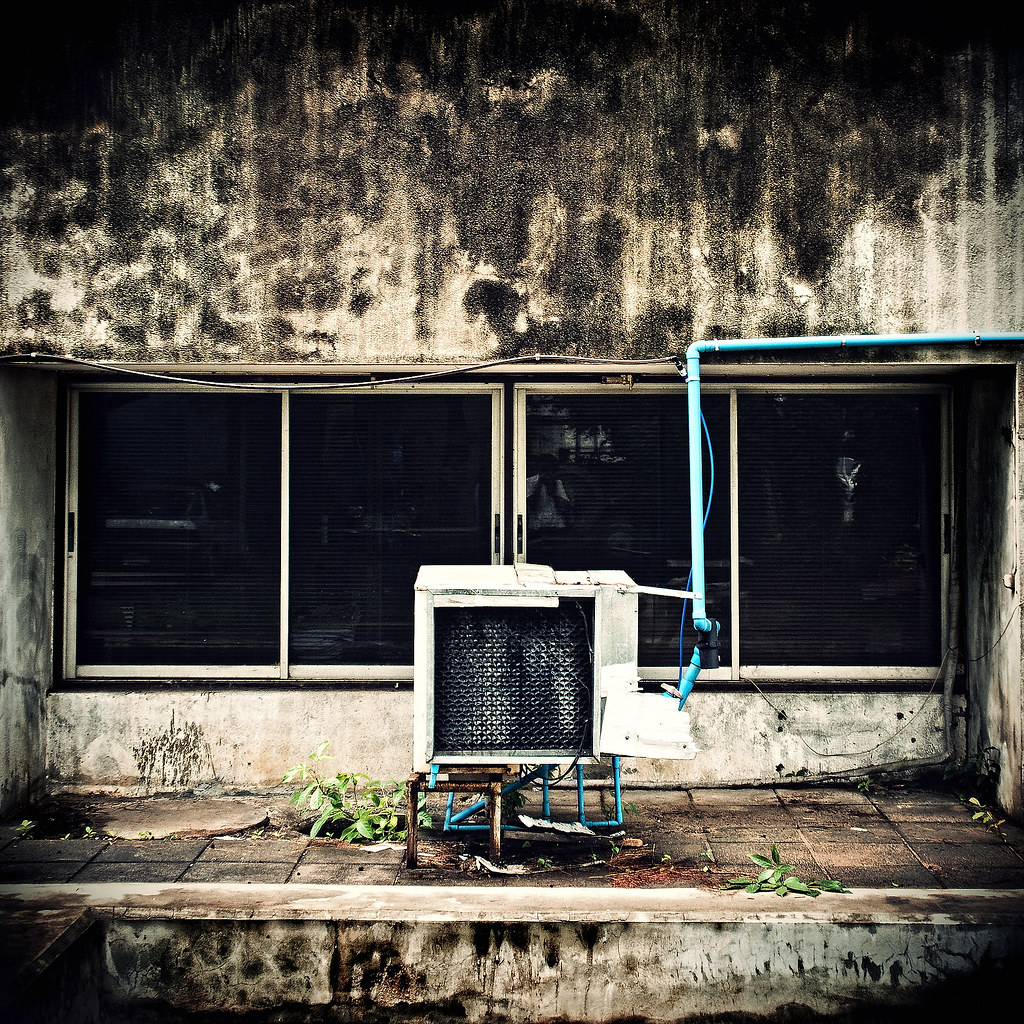 mold infested wall, AC unit and blue PVC piping part of th… Flickr