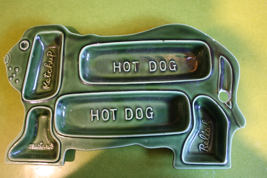 Hot Dog Plate With spots for mustard, ketchup and relish