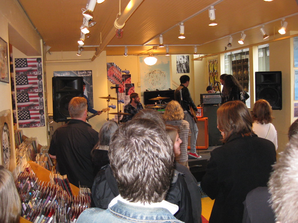 The Cribs play to a packed store. Jackpot Records Flickr