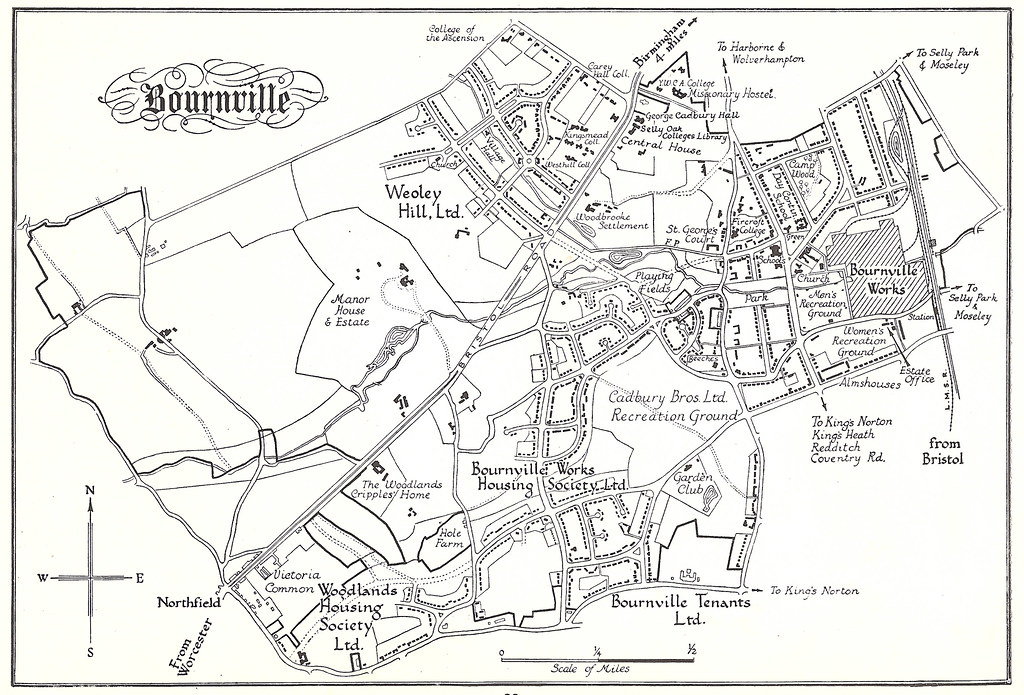 Map of Bournville, Birmingham from Village Trust booklet of c1931 a