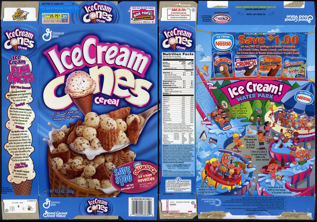General Mills Ice Cream Cones Cereal box Nestle Drumst… Flickr