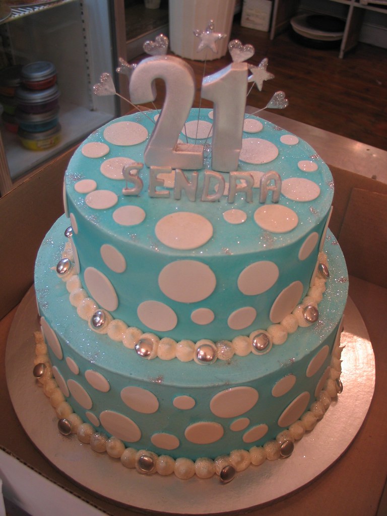 2 tier polka dot 21st birthday cake soft blue & white Flickr