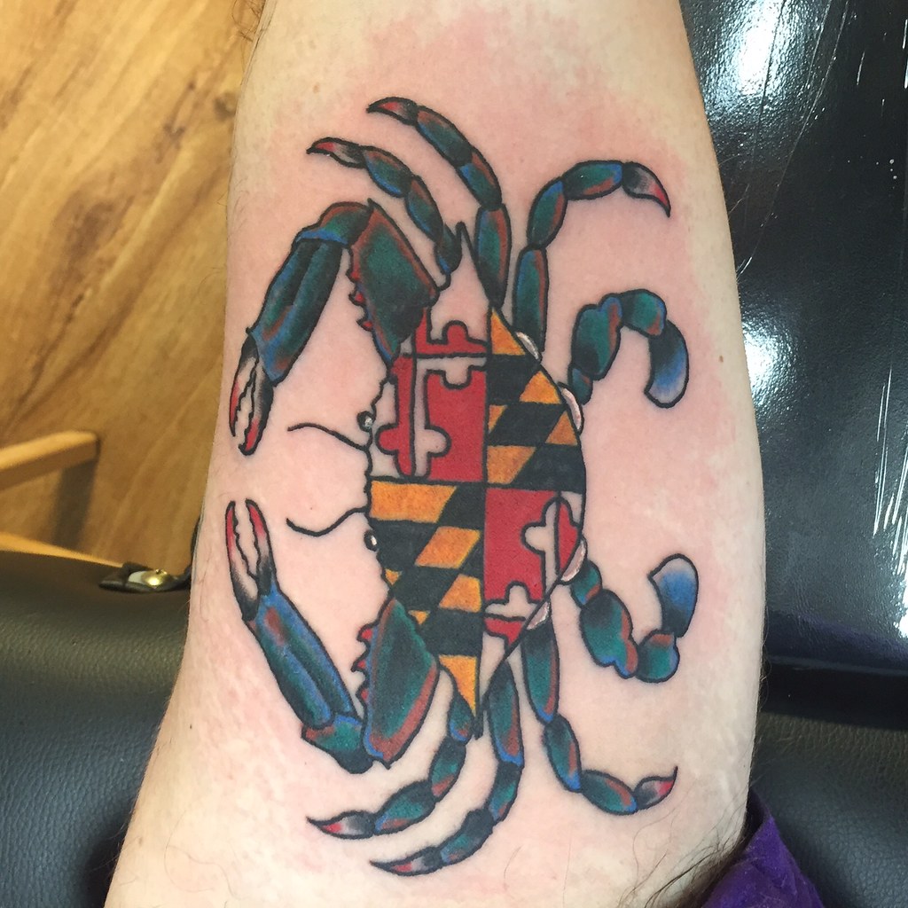 Maryland Blue Crab Flag Tattoo by KeelHauled Mike of Black