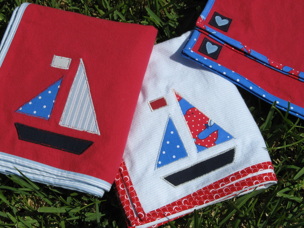 Sailboat blanket and burp cloth set sailboats and hearts o… Flickr