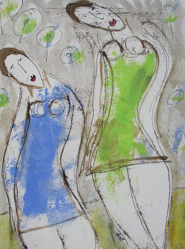 624 "Blue And Green" (12x9, Oil transfer drawing, acrylic … Flickr