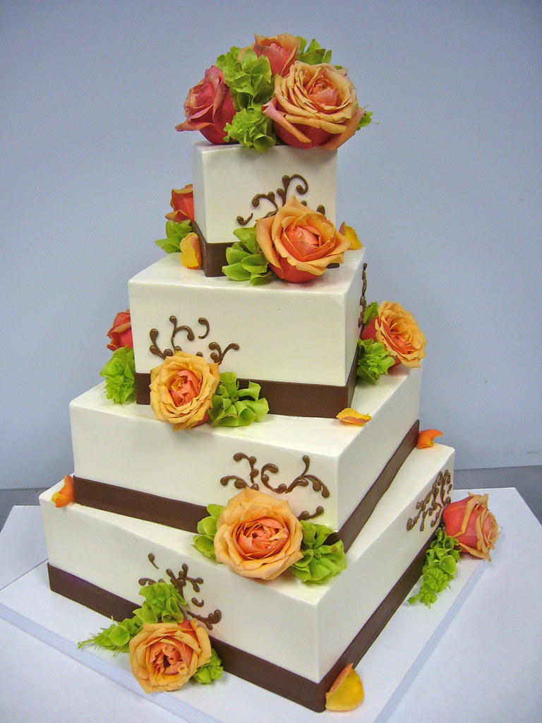 Fuchsia/Orange/Lime wedding cake 4tier, square, offset, b… Flickr