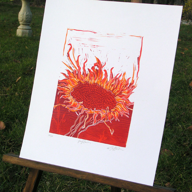 Fire Flower Hard carved print in 3 colours Jeffrey Macklin Flickr