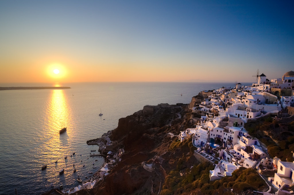 Santorin coucher de soleil sur oia Photo HDR