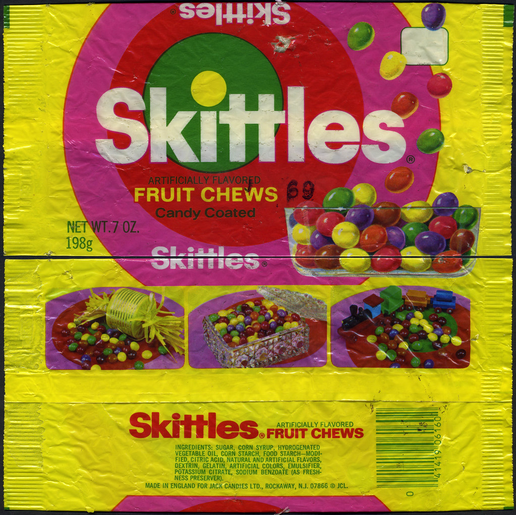 Skittles 7 oz candy pack bag Jack Candies 1970's Flickr