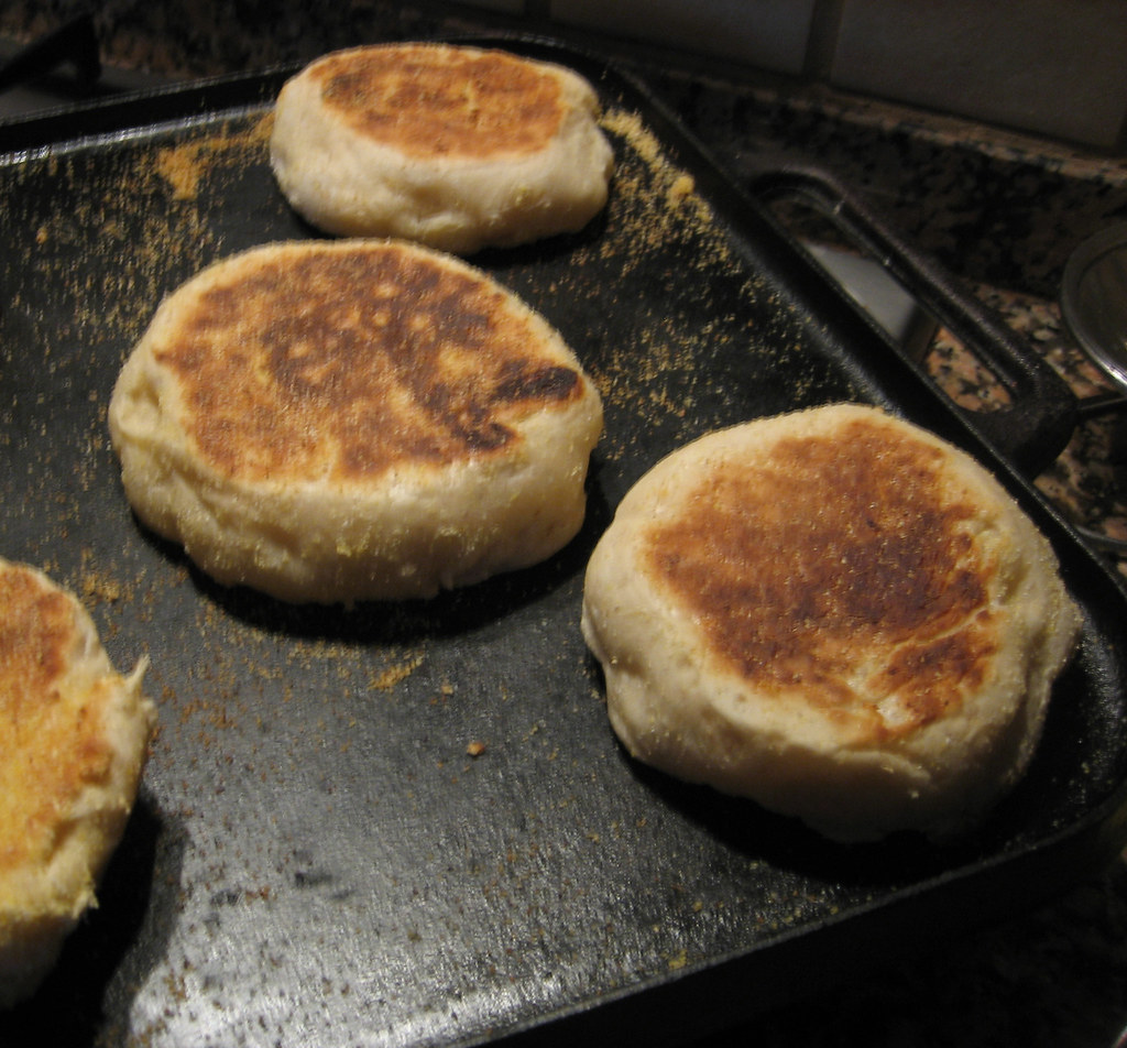 English muffins on the griddle artnbarb Flickr