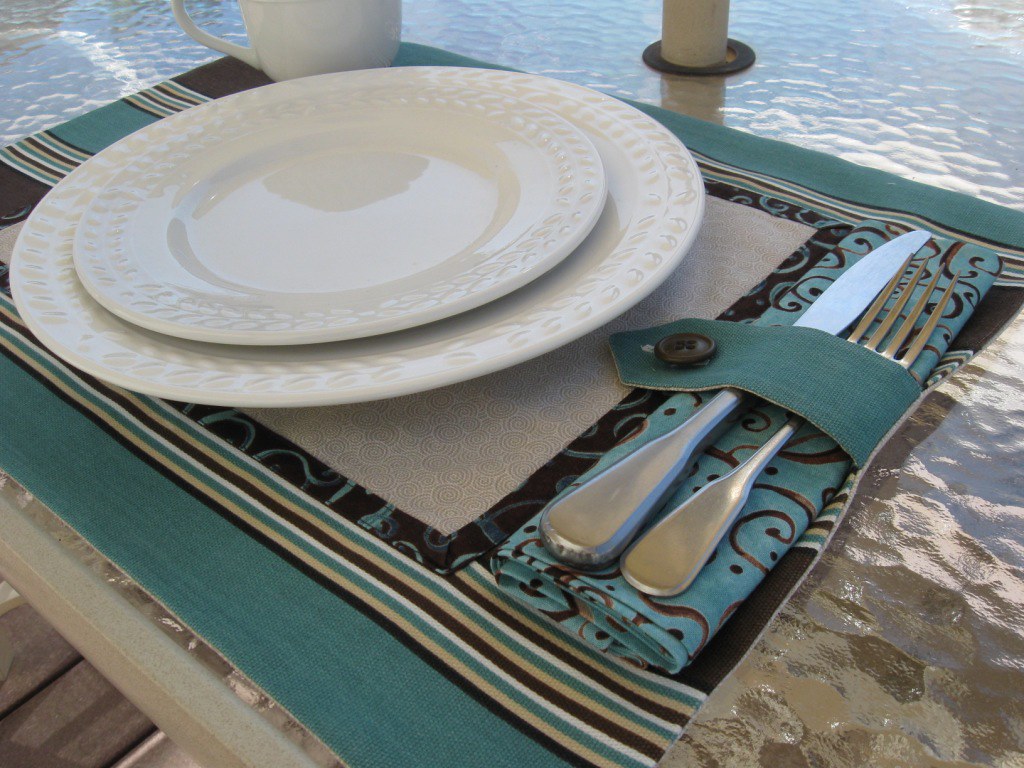 Reversible Placemat/Napkin Set Blue/Brown Geneva Designs Flickr