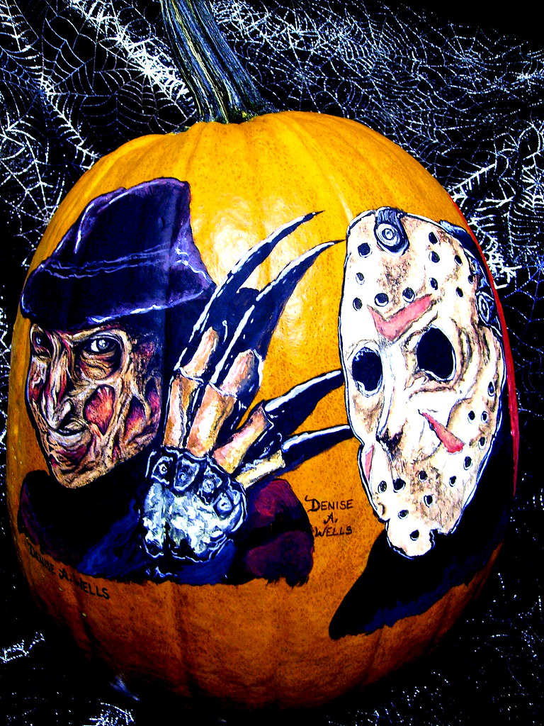 Freddy vs Jason pumpkin painting by Denise A. Wells Flickr