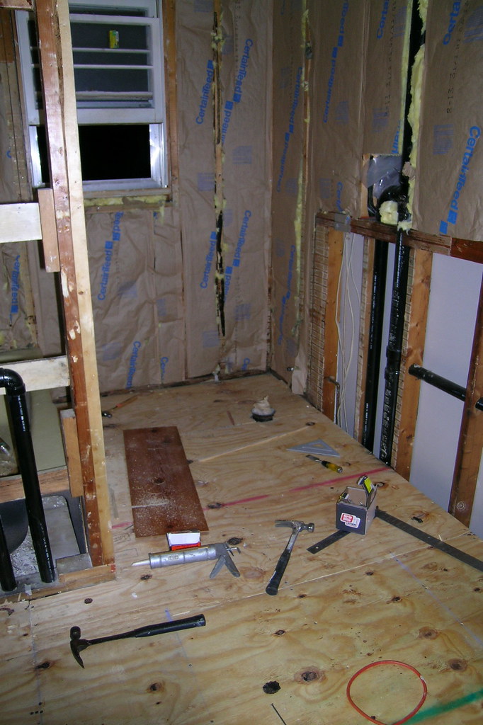 Subfloor The completed subfloor of the upstairs bathroom. Helen