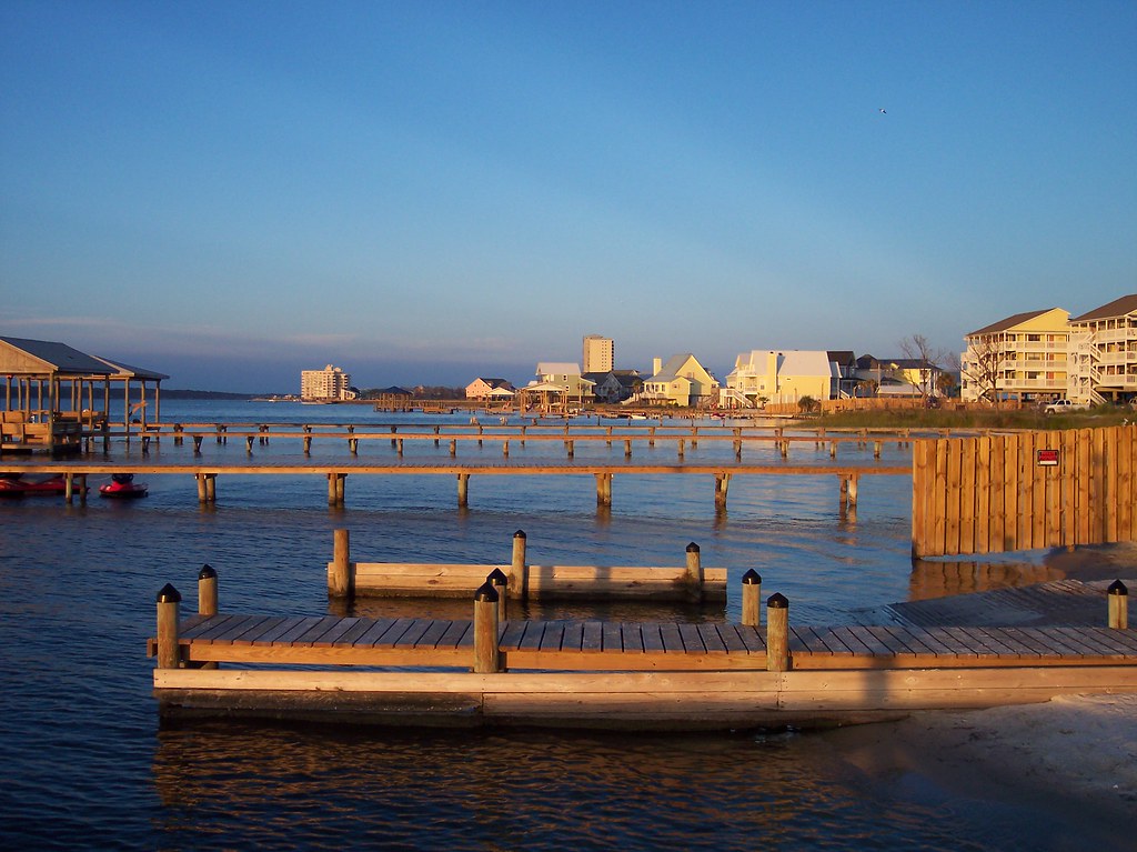 houses and piers along the lagoon, magic hour, gulf shores… Flickr