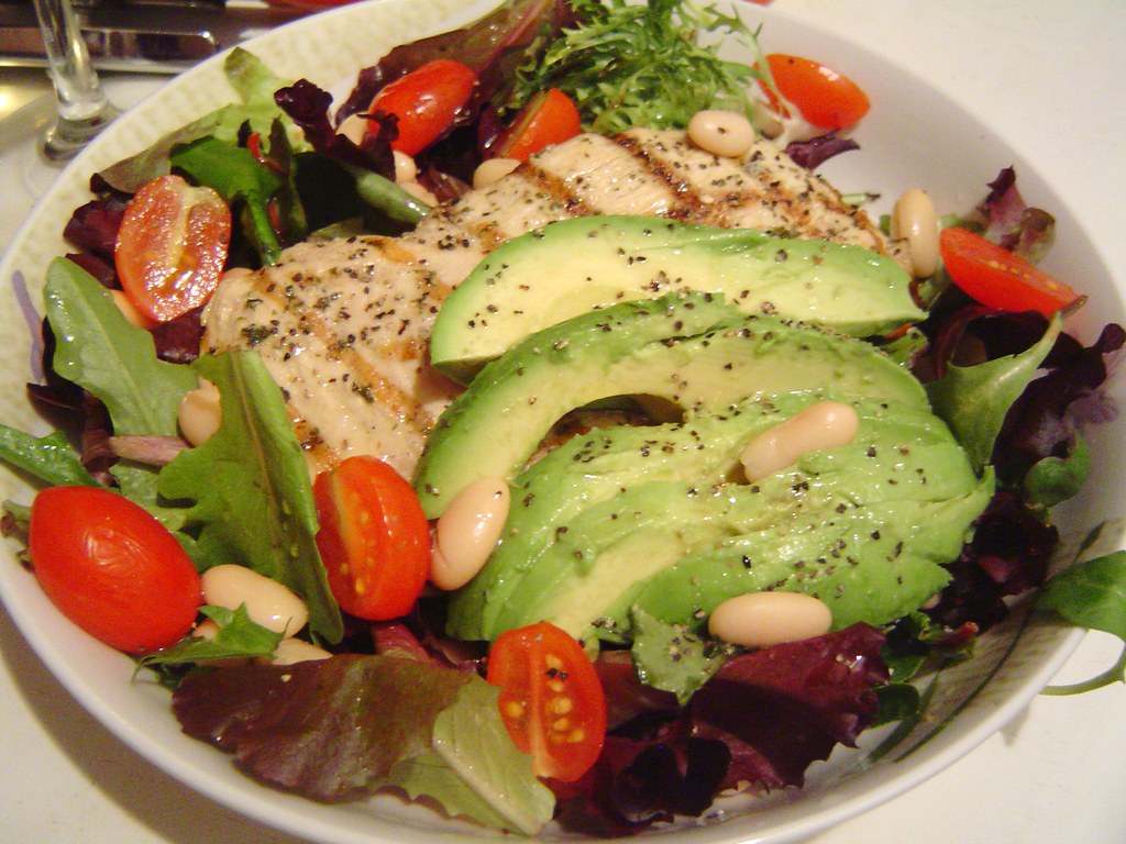 Mixed Green salad with grilled chicken, avocado and white … Flickr