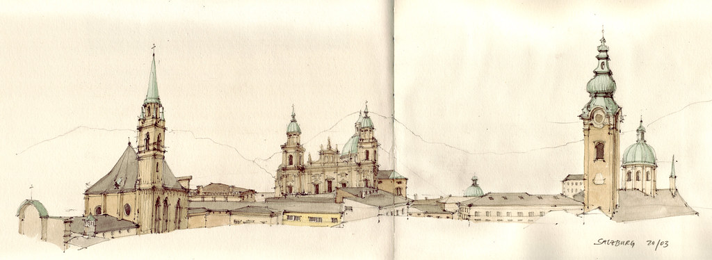 Salzburg pencil drawing with water colour Flaf Flickr