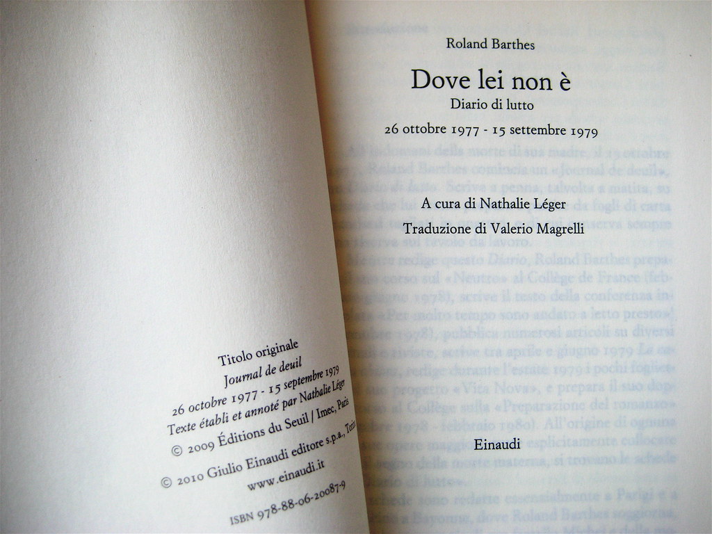 Roland Barthes, Dove lei non è, Einaudi 2010; frontespizio… Flickr