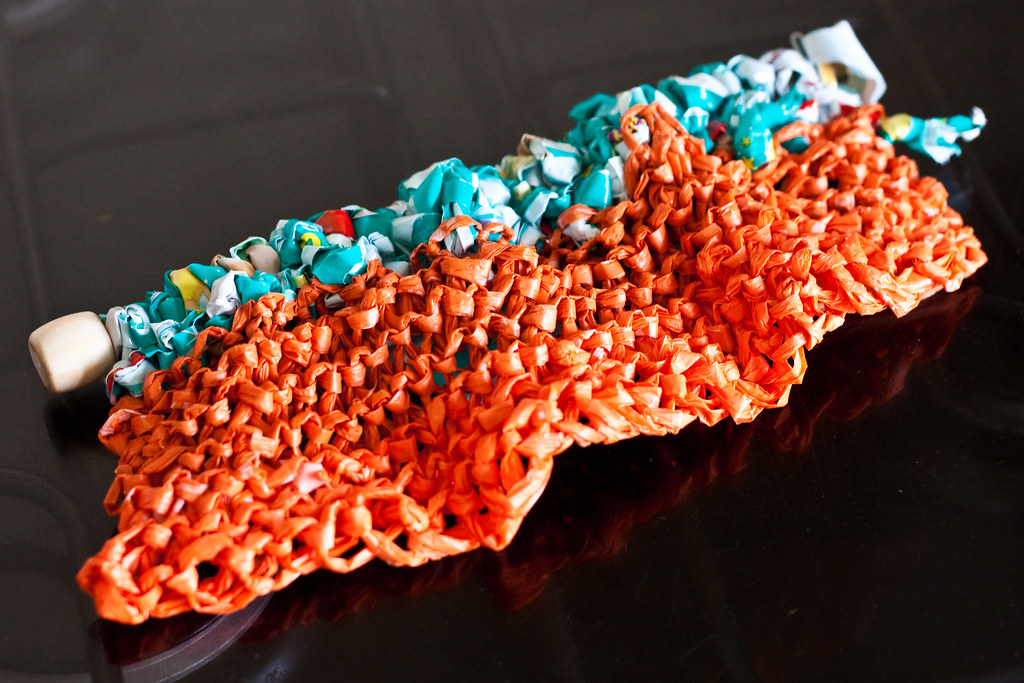 My first attempt at knitting with plastic bags I fancied a… Flickr