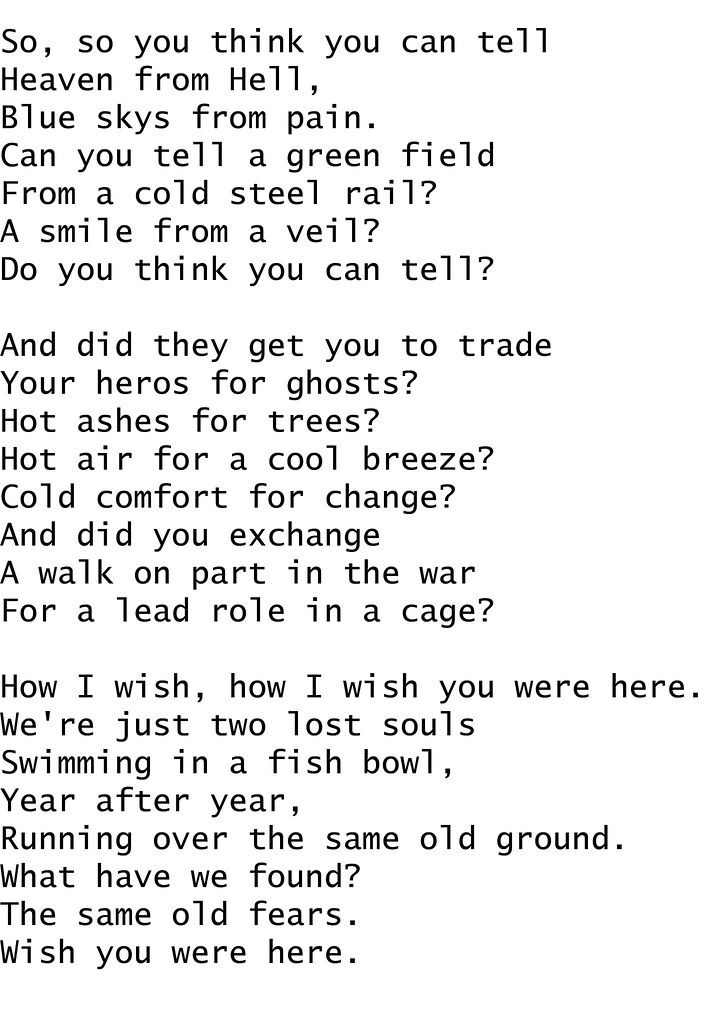 Pink floyd wish you were here lyrics reteraussie
