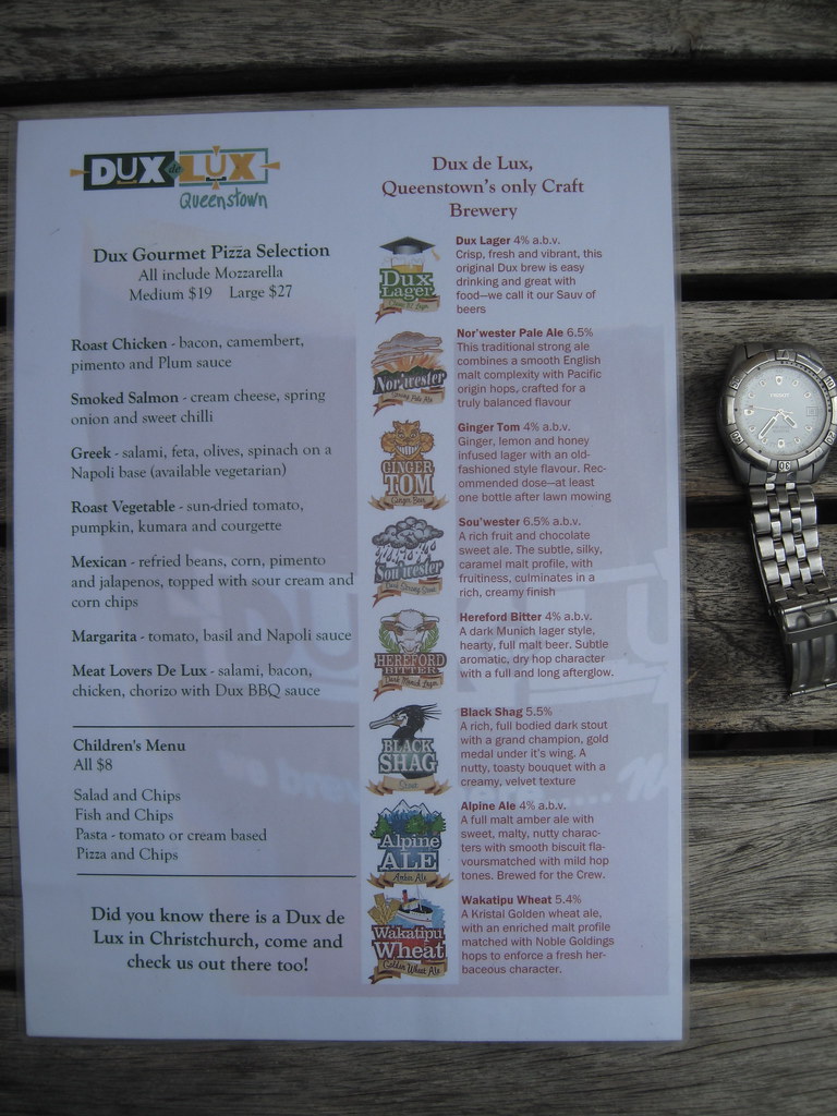 Menu at Dux De Lux, Queenstown Bike and Brew Flickr