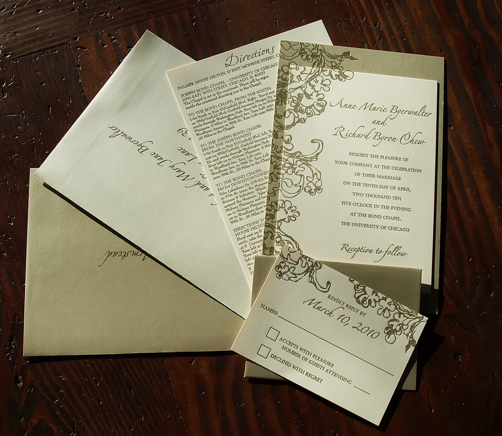 Letterpress Wedding Invitation Set 6 x 9 Gold 6 x 9