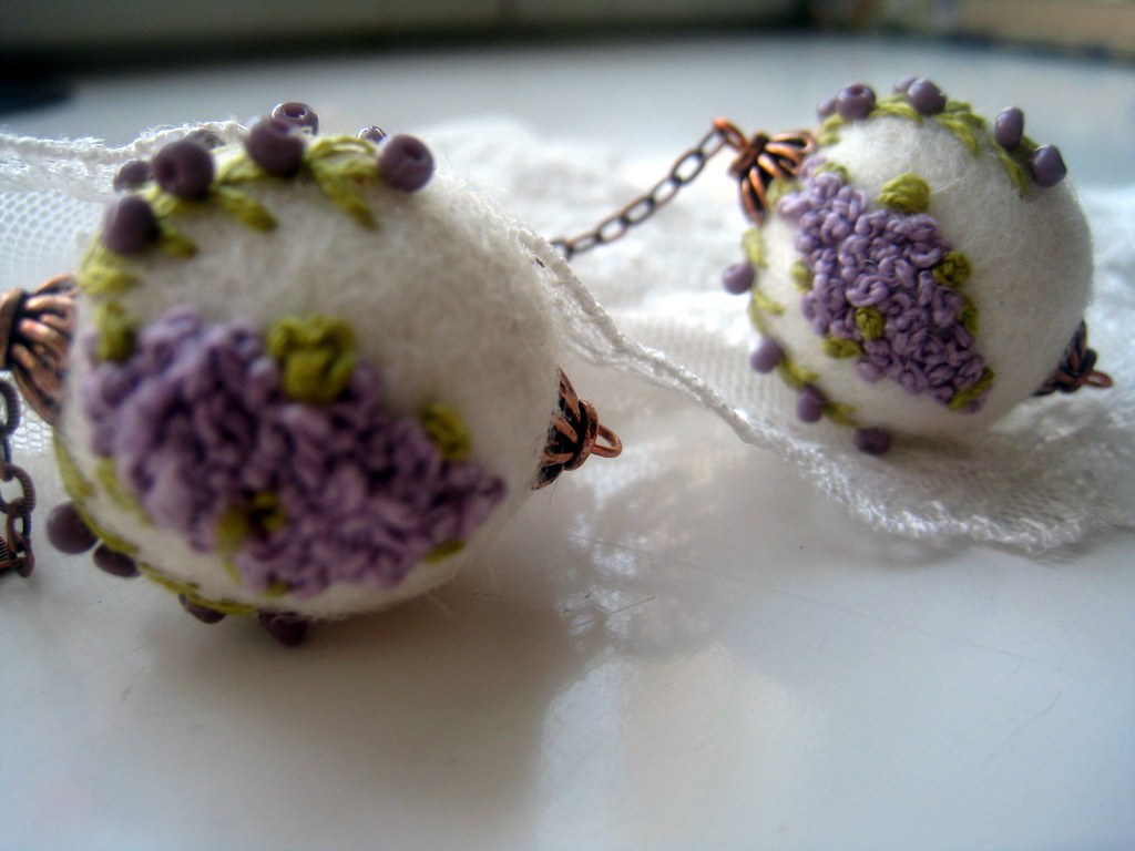 Embroidered felt bead earrings Noralin Flickr