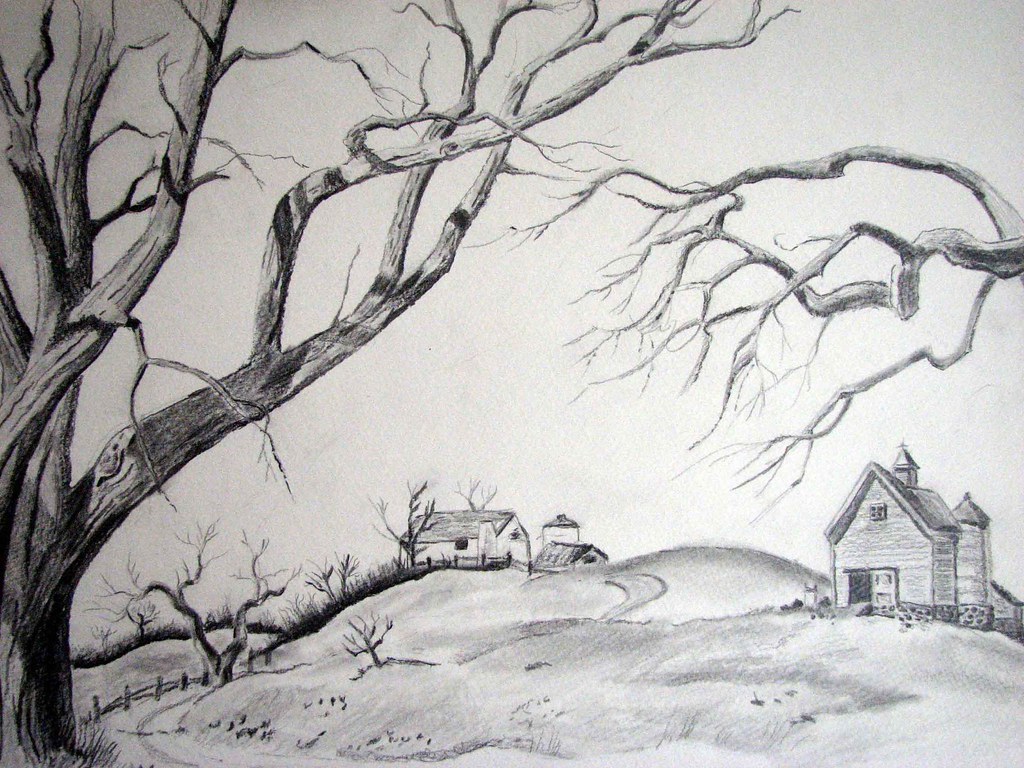 farm on the hill graphite sketch p s Flickr