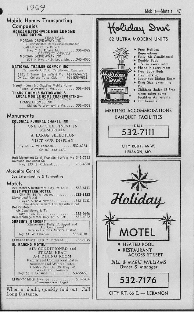 Lebanon, MO motel listings, 1969 01 A Holiday Inn and a Ho… Flickr