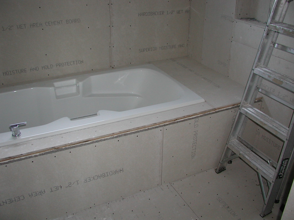 Cement board around tub JoeAbbott Flickr