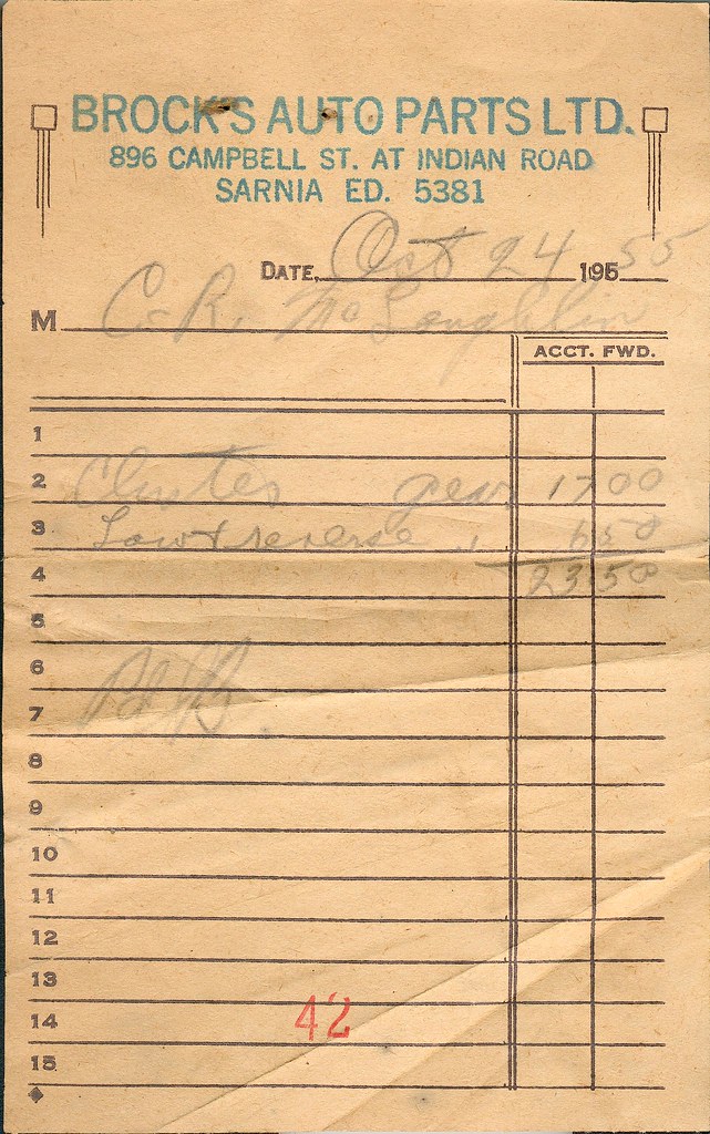 Brock's Auto Parts Ltd. reciept 1955 John Rochon Flickr