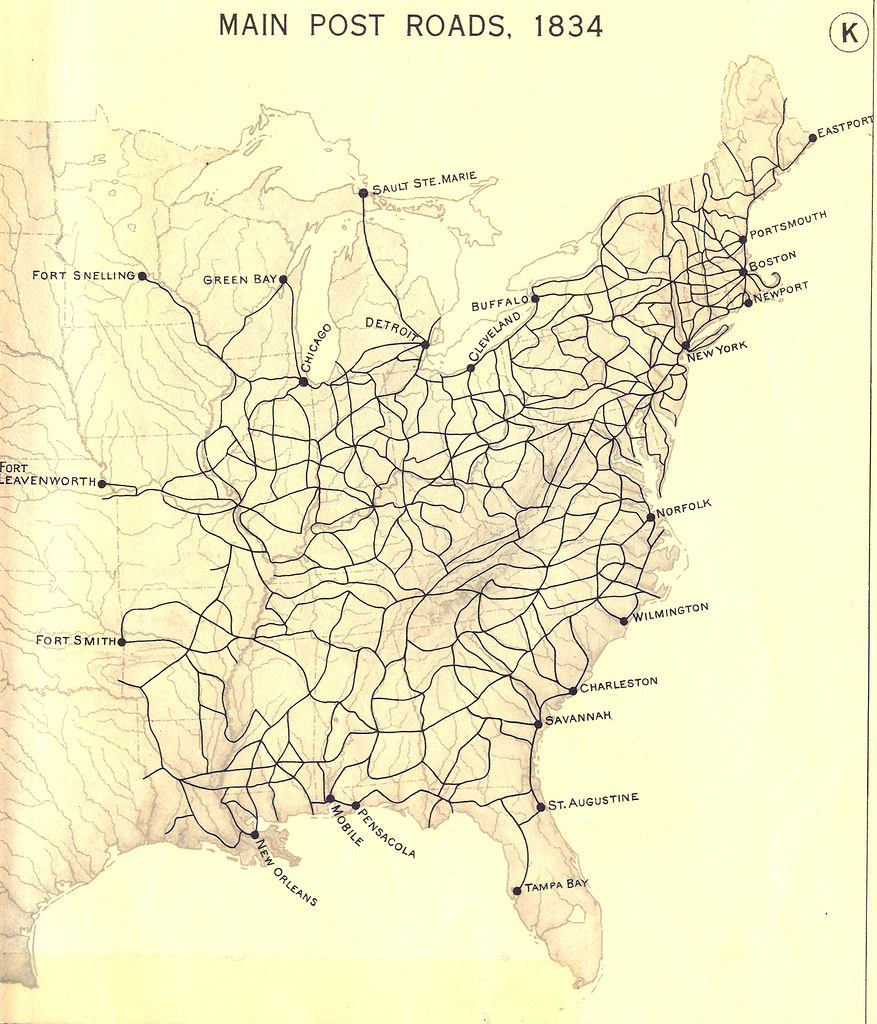 Main Post Roads, 1834 This map shows the major post roads … Flickr