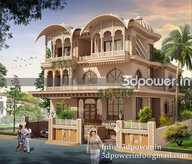 rajasthani bungalow_www.3dpower.in_architectural rendering_india a