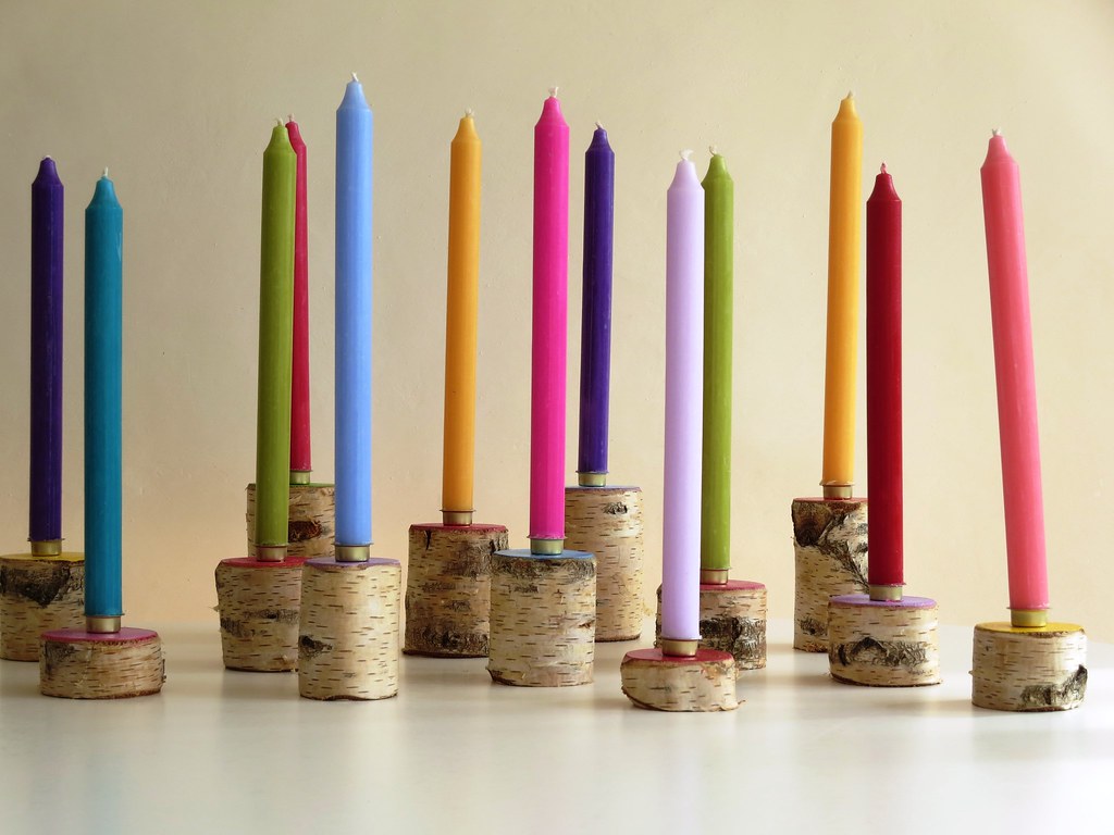 Birch tree candle sticks. I painted them in bright colour… Flickr