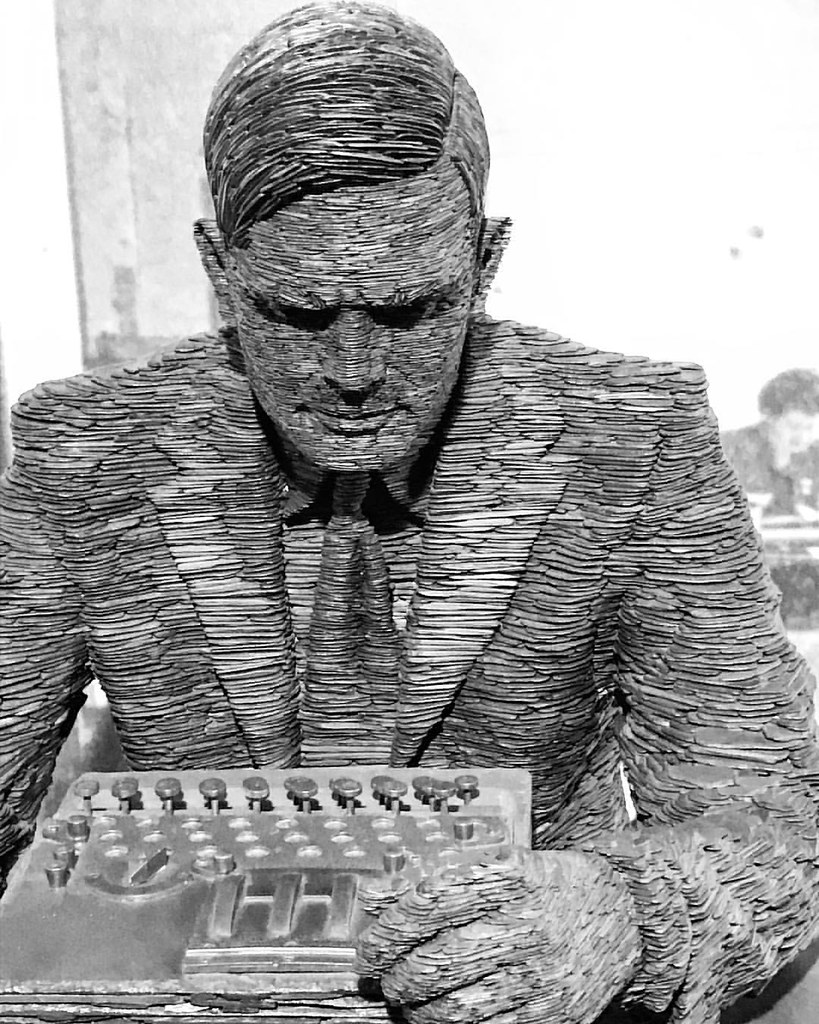 Amazing statue of Alan Turing created from Welsh slate by Stephen Kettle. Alan Turing is the