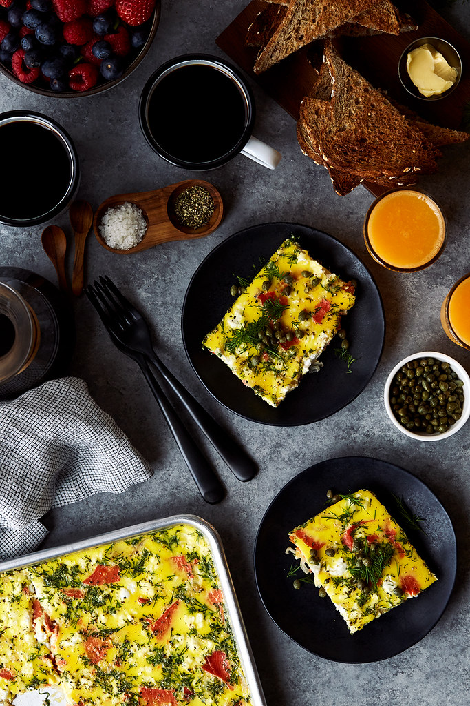 Crustless Sheet Pan Quiche with Smoked Salmon and Goat Che… Flickr