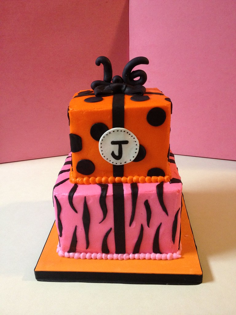 Sweet 16 Pink and Orange Giftbox Cake All buttercream with… Flickr