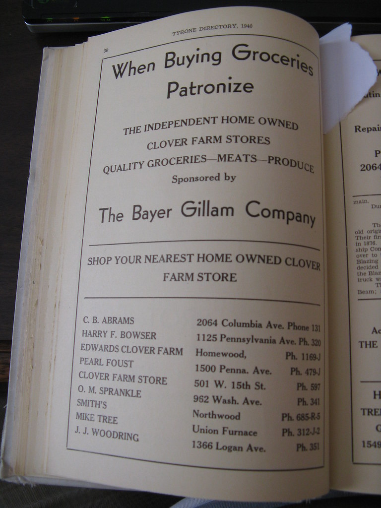 Clover Farm Stores in Tyrone, PA 1940 The listing for all … Flickr