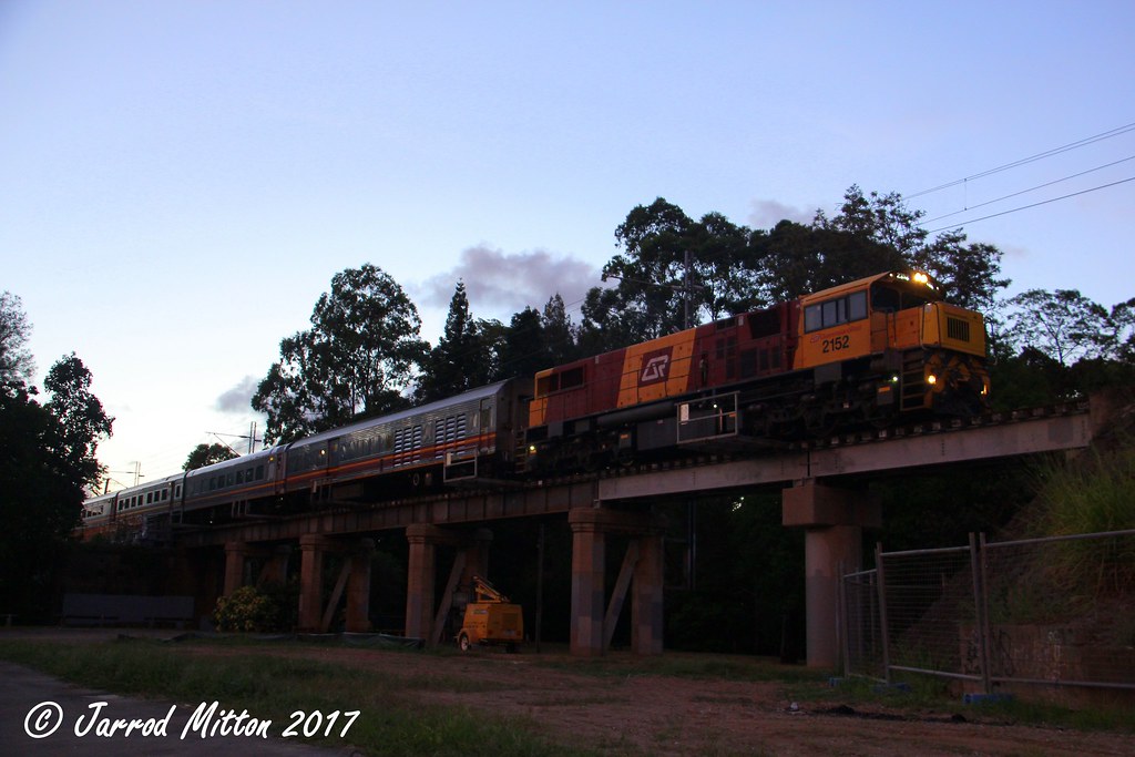 P Train 2152 leaves Nambour Behind as the sun continues to… Flickr
