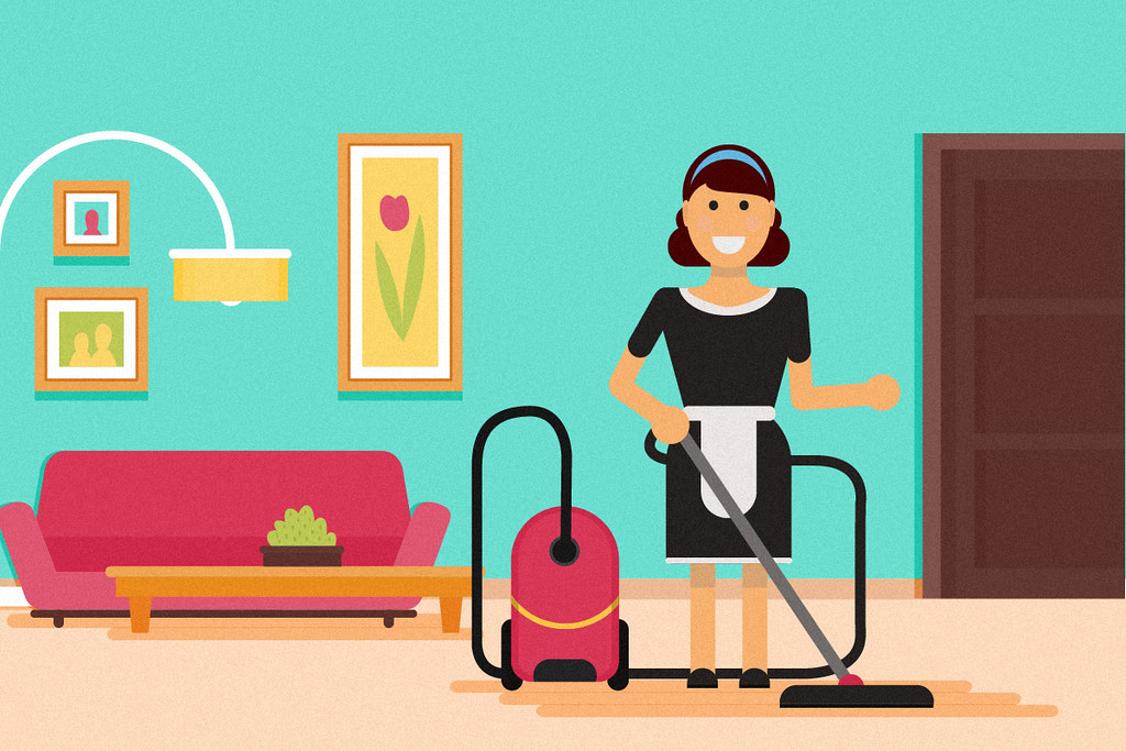 housekeeper vacuuming a living room in a home An illustrat… Flickr
