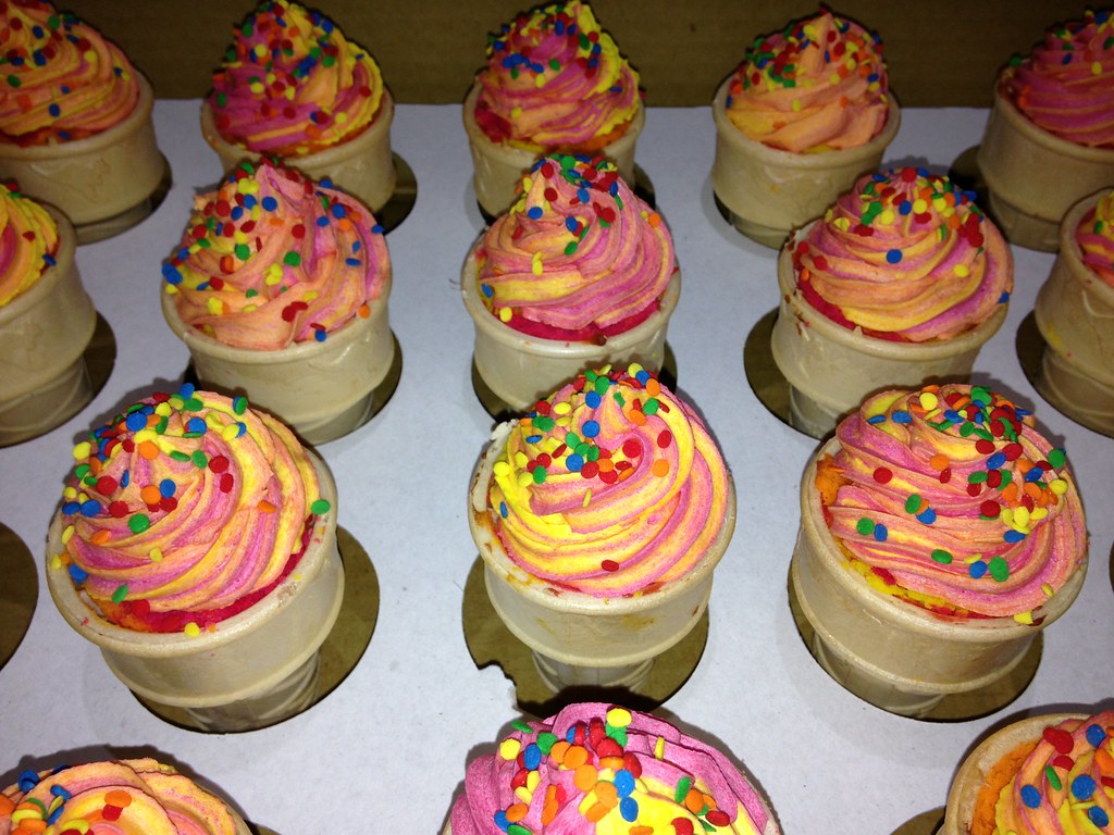 Ice Cream Cupcakes Rainbow cupcakes in ice cream cones. Jody Flickr