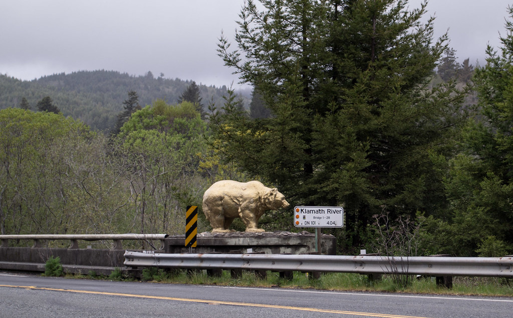 US 101 Klamath River bridge bear (1694) Golden bear statue… Flickr