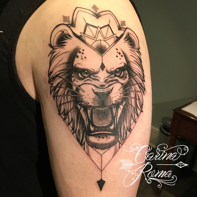 Neo-Traditional Lion With Geometry Tattoo | ©Carina Roma Cus… | Flickr 640_x_640_jpg