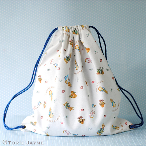 Peter Rabbit drawstring back pack tutorial Blogged at Tori… Flickr