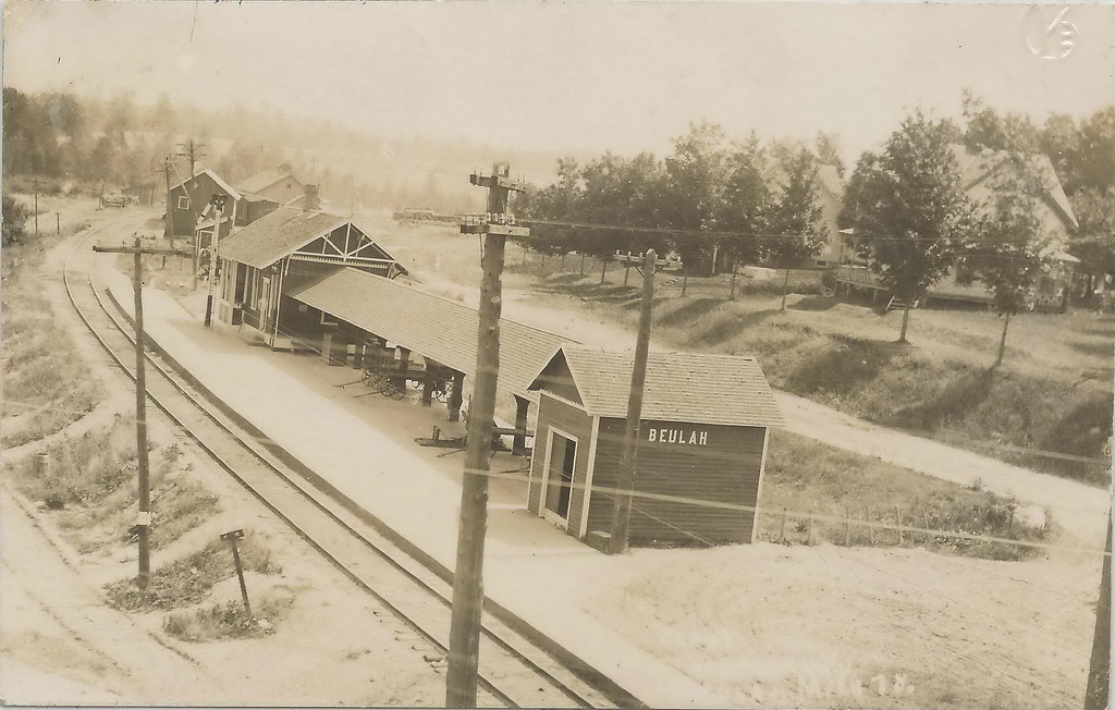 NW Beulah Frankfort Benzonia MI RPPC 1908 Village AARR Ann Arbor