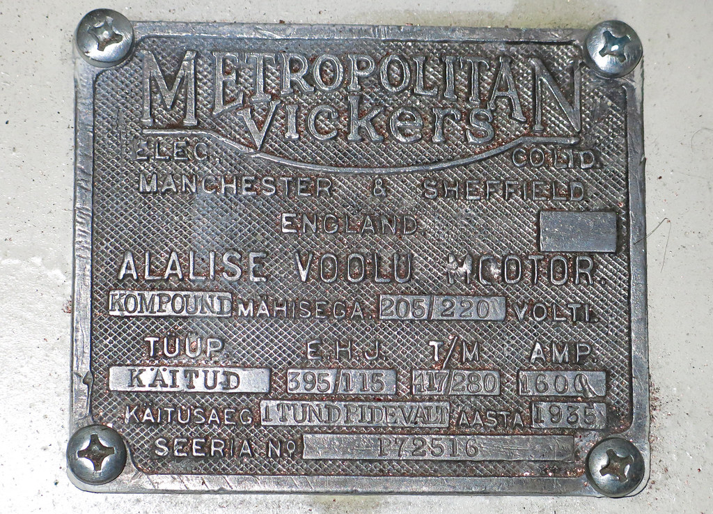 Metropolitan Vickers Submarine electric motor ID plate Observe The