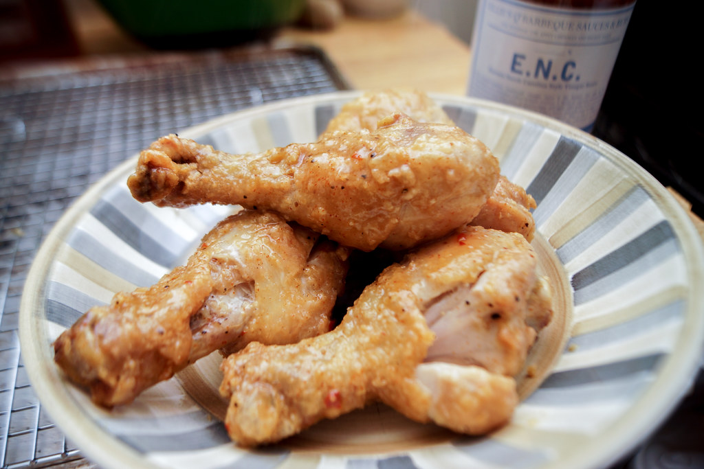 Chicken legs dusted with selfrising flour and baking soda… Flickr
