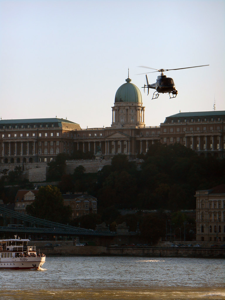 Commercial film shooting above the Danube River. AS350 H