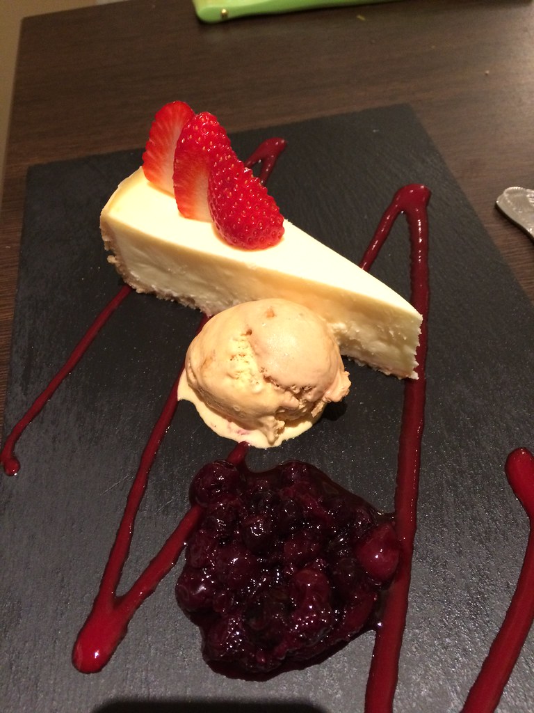 New York style cheesecake, ice cream, cherry compote and c… Flickr