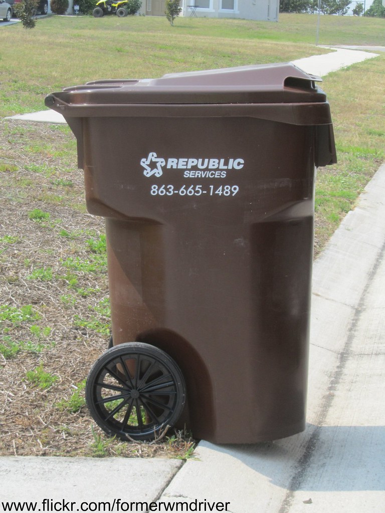 Brown Republic Services Rehrig Pacific Cart with Spoke Wheels a